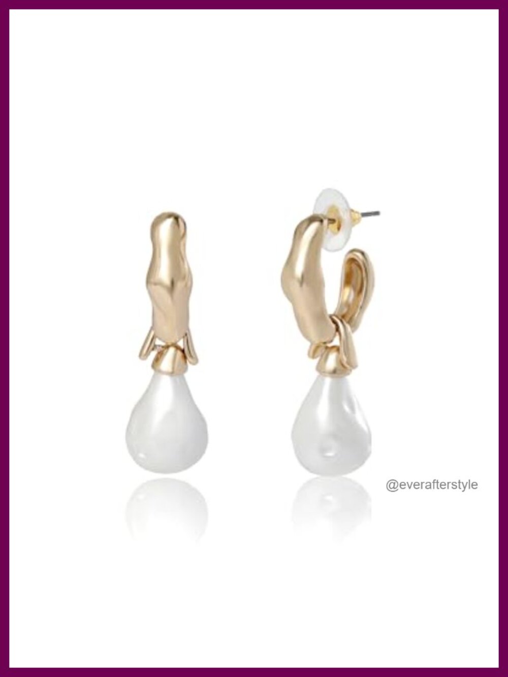 Gold-Tone Pearl Teardrop Hoop Earrings Large Statement